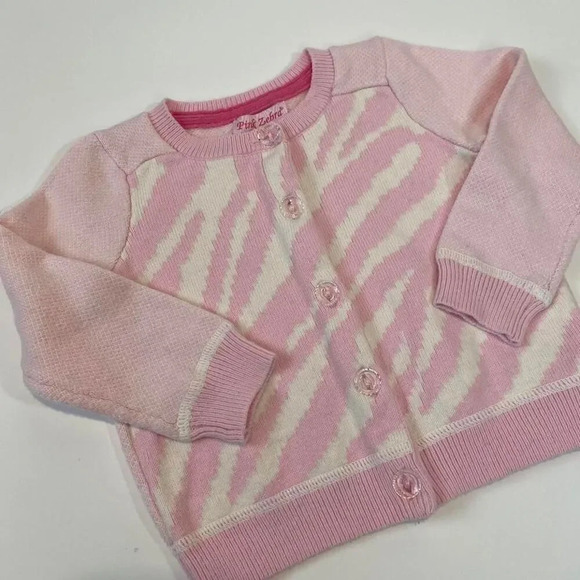 Pink Zebra girls sweater cardigan size 12M; cotton-acrylic blend, clear buttons - Picture 1 of 5